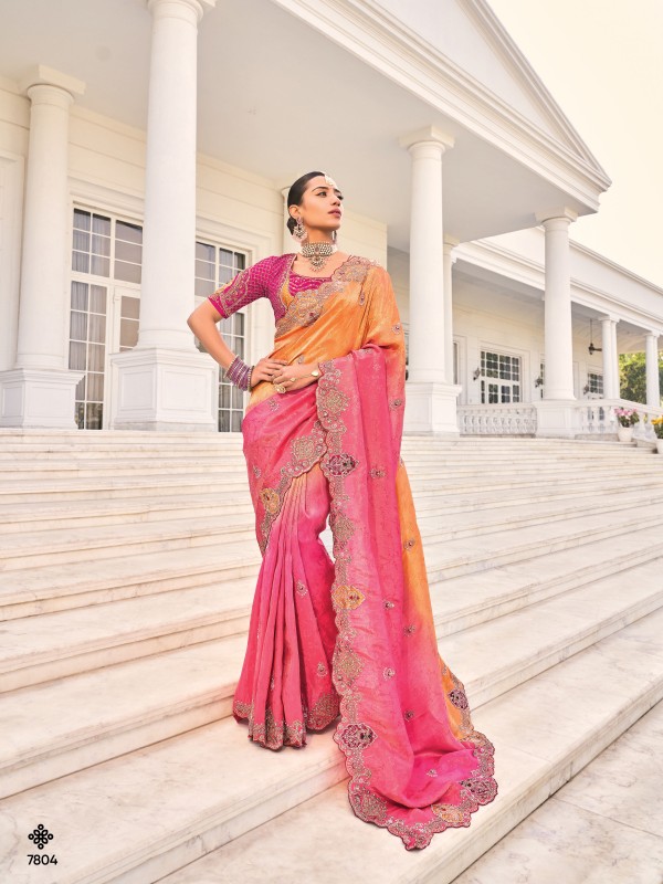 Pure Crape Silk Wedding Wear Saree In Pink Color With Embroidery Work 