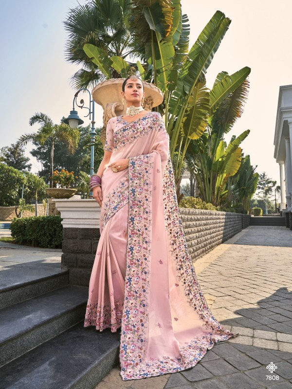 Pure Banarasi Silk Wedding Wear Saree In Light Pink color Color With Embroidery Work 