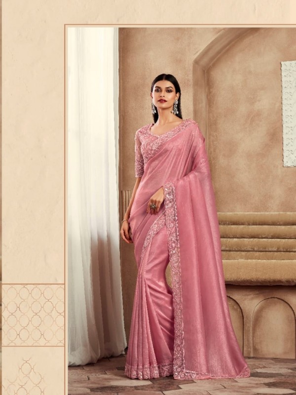 Soft Silk  Party wear Saree Pink  Color With Embroidery Work