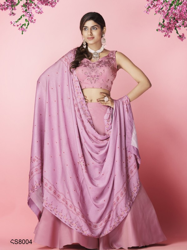 Chiffon Fabrics Party Wear Lehenga in Lilac Color With Embroidery Work 