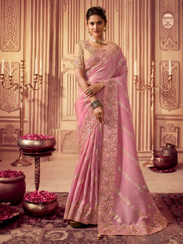 Dola Silk  Saree Pink Color With Embroidery Work