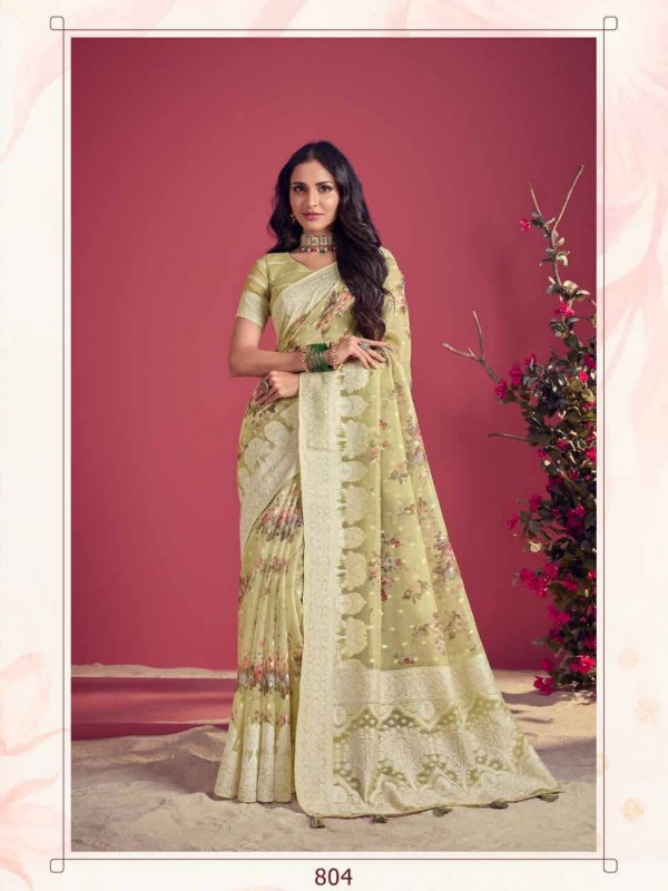  Silk Saree In Yellow Color With Digital Print Work