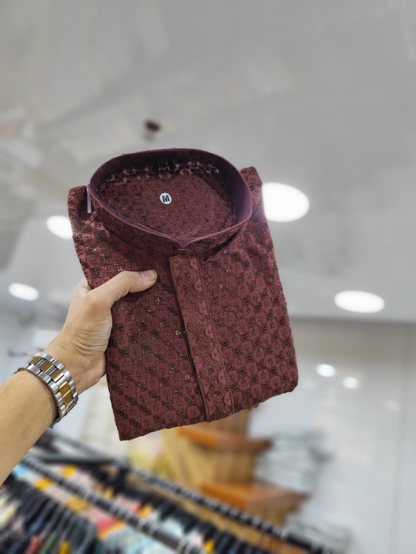 Pure Viscose Reyon Fabric Kurta set in Burgundy Color with Chicken Embroidery work