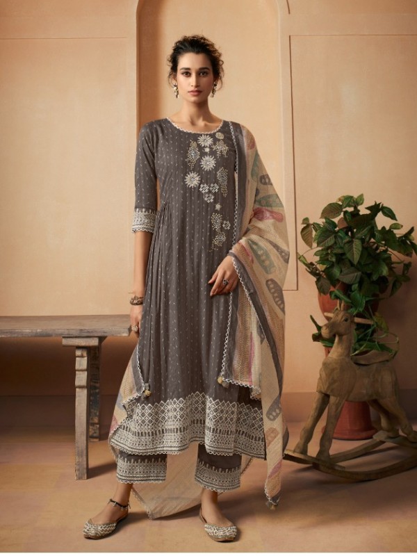 Pure Cotton Party Wear Plazo  in Grey Color with  Embroidery Work