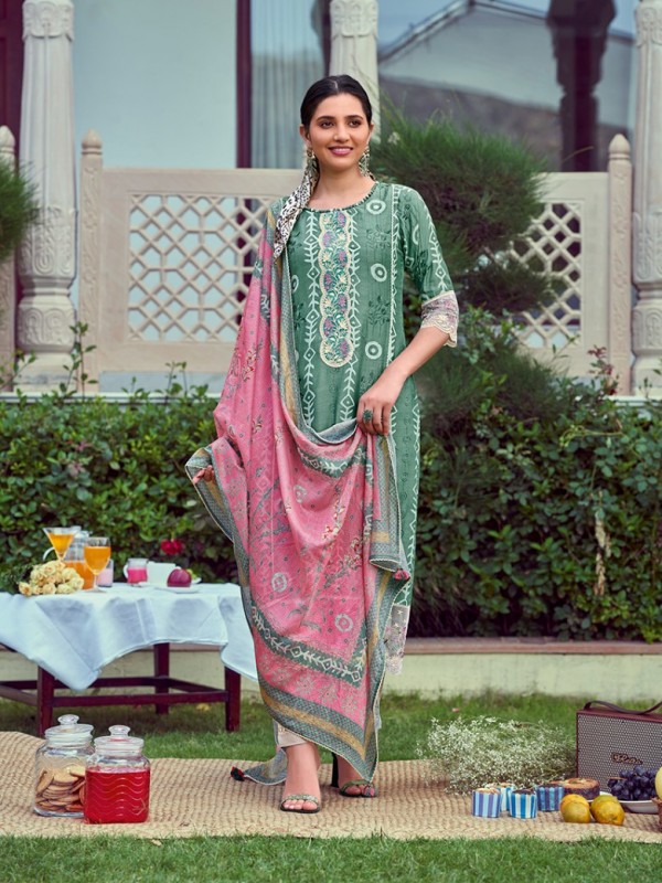 Moga Silk Party Wear  Suit  in Turquoise Color with  Embroidery Work