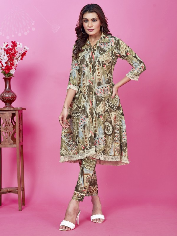 Rayon Silk Co-Ord Set In Multi Color   