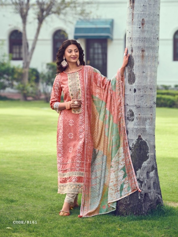 Moga Silk Party Wear  Suit  in Peach Color with  Embroidery Work