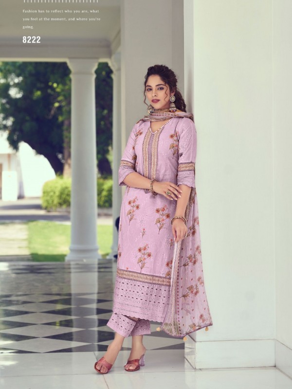 Cotton  Party Wear  Suit  in Purple Color with  Embroidery Work