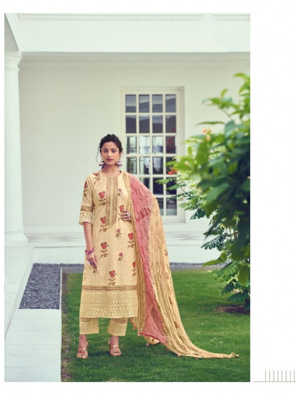 Cotton  Party Wear  Suit  in Cream Color with  Embroidery Work