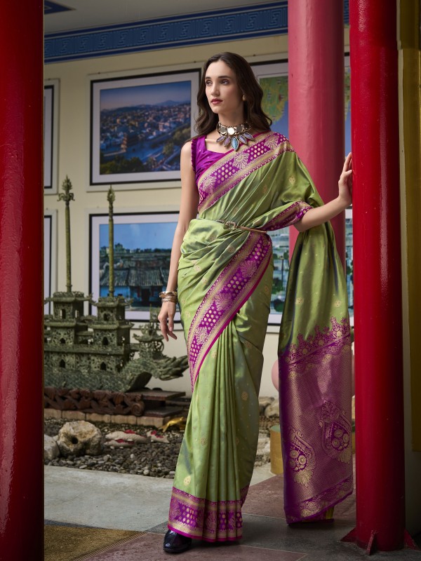 Soft Silk Party wear Saree In Green Color with Zari Weaving 