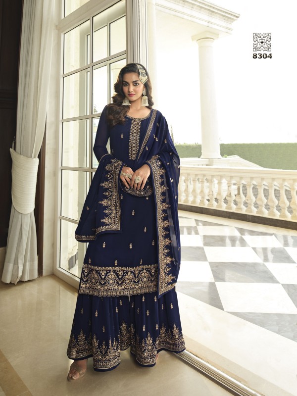 Pure Georgette Party Wear Sharara In Blue With Embroidery Work 