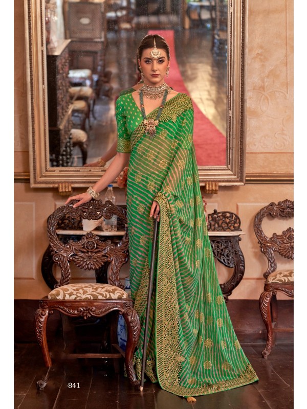 Georgette Party Wear Saree In Green Color 