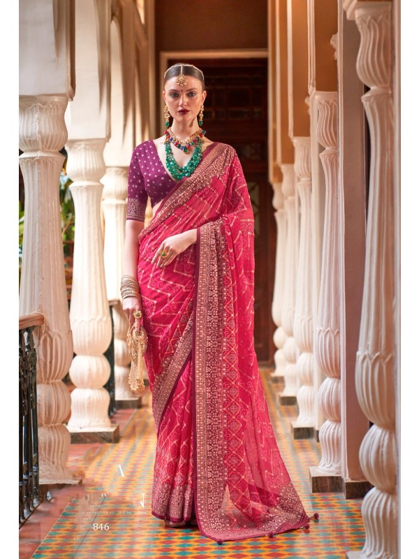 Georgette Party Wear Saree In  Pink Color 
