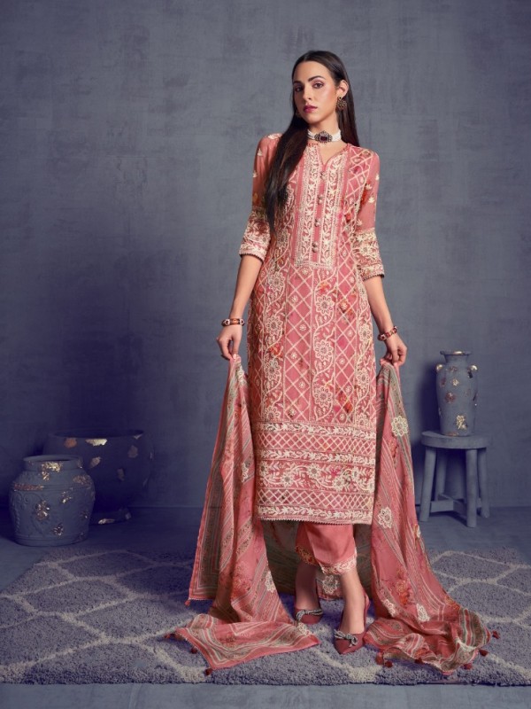 Pure Organza  Party Wear  Suit  in Pink Color with  Embroidery Work