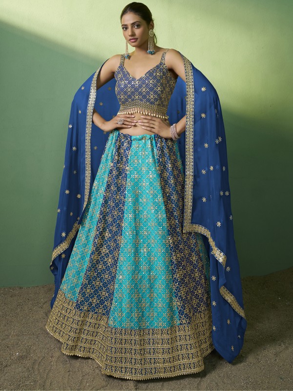 Soft Georgette Party Wear Lehenga In Blue Color  With Embroidery Work
