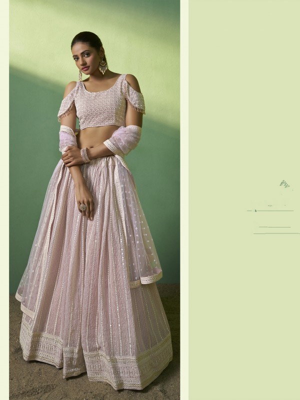 Soft Georgette Party Wear Lehenga In Pink Color  With Embroidery Work