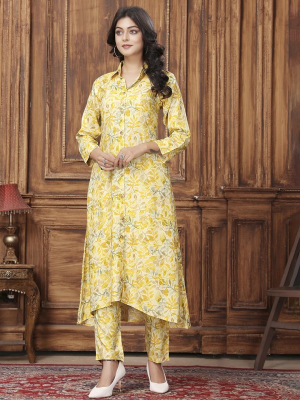 Rayon Silk Co-Ord Set In Yellow Color   
