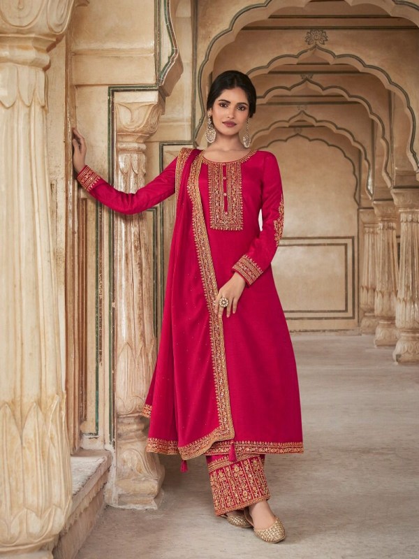 Pure Dola  Silk Party Wear Suit in Pink Color with Embroidery Work