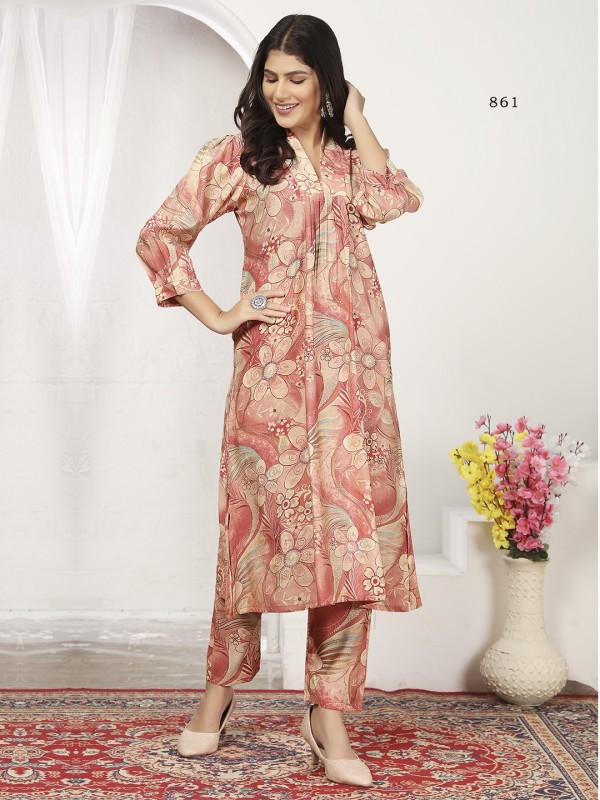Rayon Silk Co-Ord Set In Peach Color   