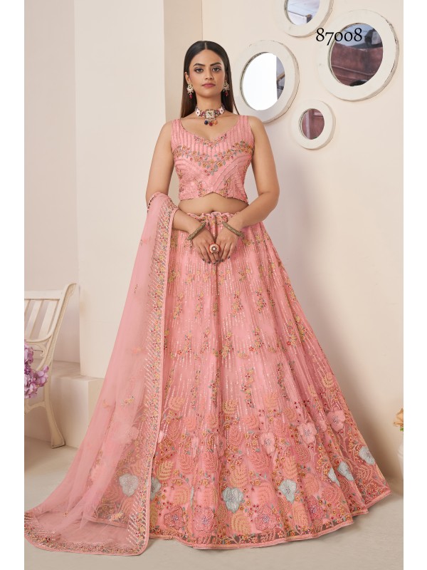 Soft Premium Net Party Wear Lehenga In Pink Color  With Embroidery Work