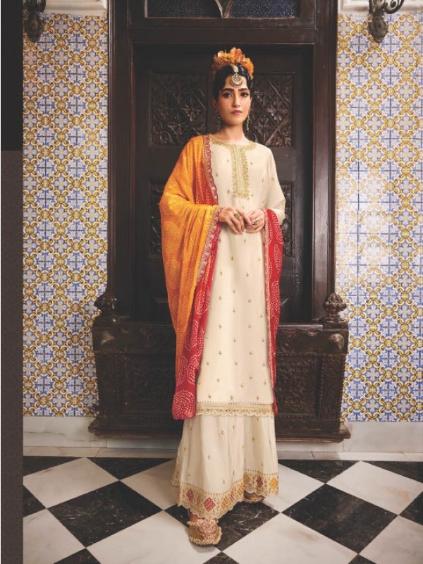 Pure Georgette Party Wear Sharara In White With Embroidery Work 