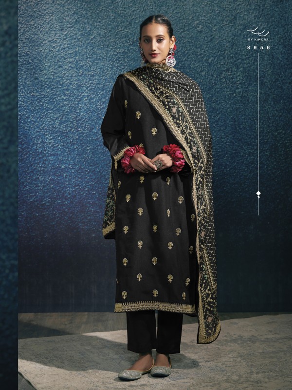 Pure Modal Silk Party Wear Suit in Black Color with Embroidery Work
