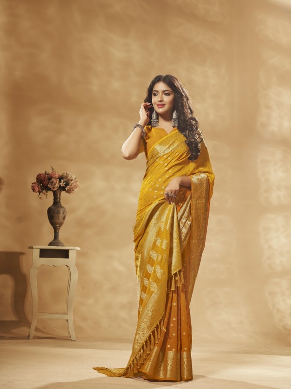 Georgette Party Wear Saree Yellow Color 