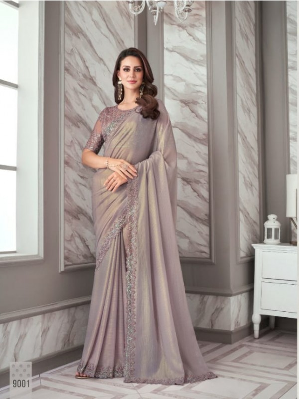 Shimmer Georgette Party Wear  Saree In Light Purple Color With Embroidery Work