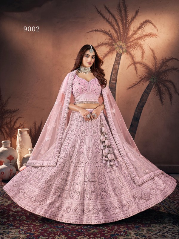 Soft Georgette Fabric Wedding Wear Lehenga In Pink Color With Embroidery Work