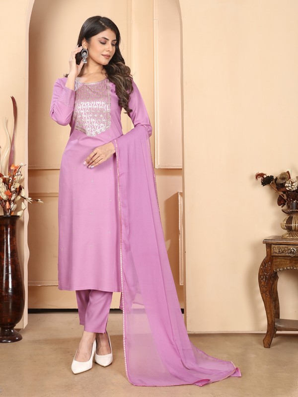 Rayon Silk Party Wear Salwar Suit in Pink Color with Embroidery Work 