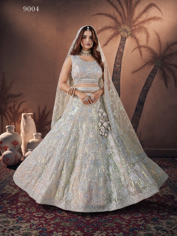 Soft Premium Net Fabric Wedding Wear Lehenga In Off White Color With Embroidery Work