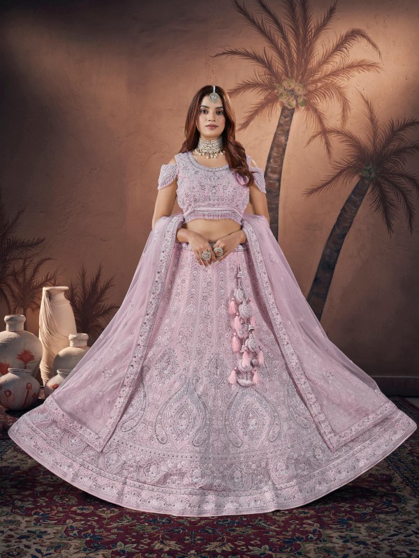 Soft Georgette Fabric Wedding Wear Lehenga In Off White Color With Embroidery Work