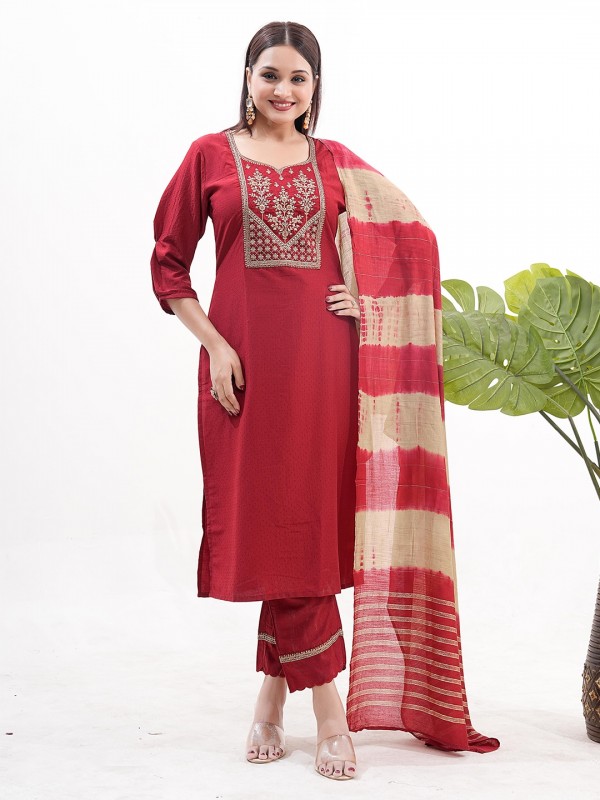 Silk Party Wear Co-Ord Set In Red Color   