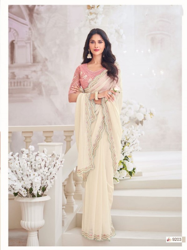 Chiffon Crush  Saree In White Color With Embroidery Work