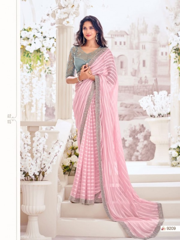 Georgette Sateen Saree In Pink Color With Embroidery Work