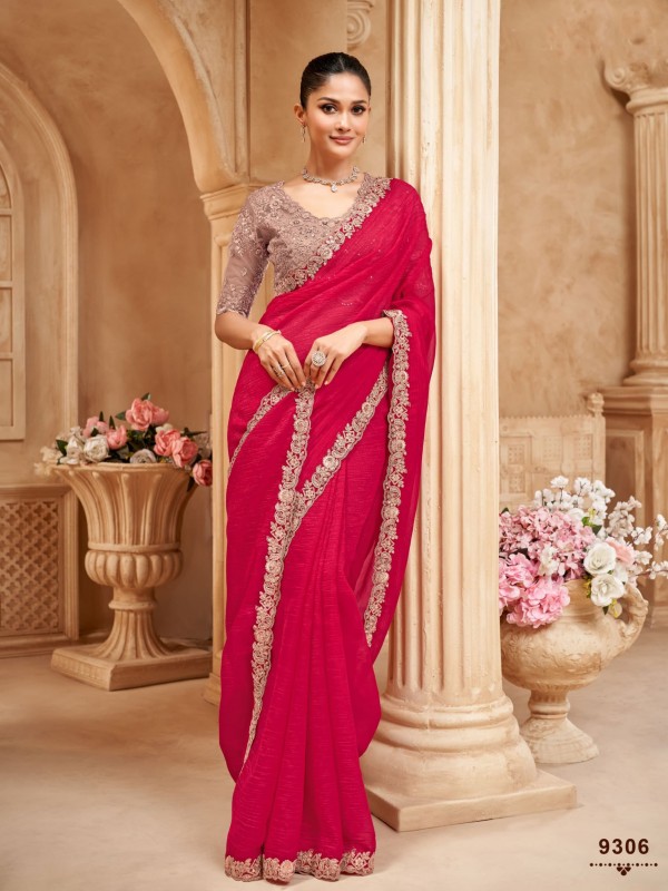 Simmer Silk Saree In Color Pink Color With Embroidery Work