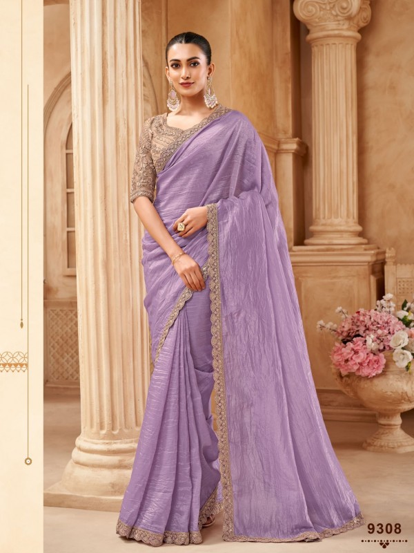 Soft Crush Silk Saree In Color Lavender Color With Embroidery Work