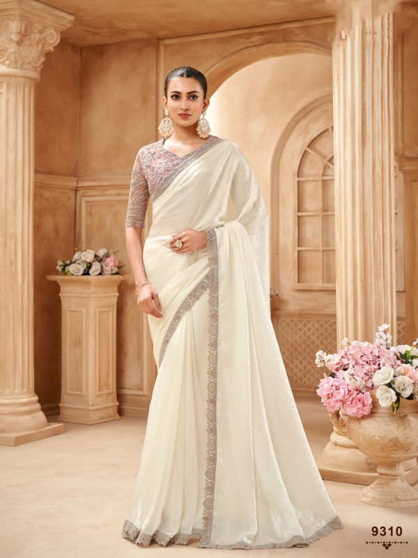 Satin Silk Saree In Color Off White Color With Embroidery Work