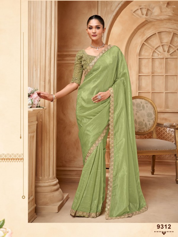Soft Crush Silk Saree In Color Green Color With Embroidery Work
