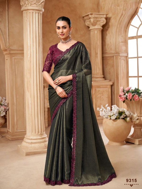 Simmer Silk Saree In Color Mahendi Green Color With Embroidery Work