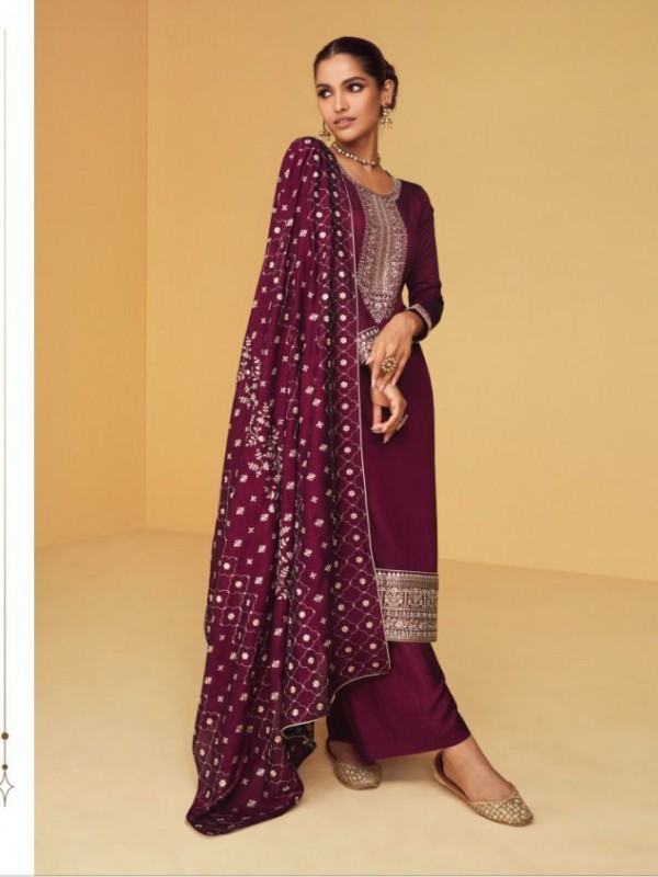 Blooming Georgette Party Wear Suit Violet Color with  Embroidery Work