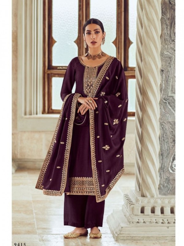 Premium Silk  Party Wear Suit  in Purple Color with  Embroidery Work