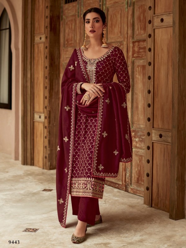 Heritage Silk Fabrics Party Wear Suit In Maroon Color With Embroidery Work