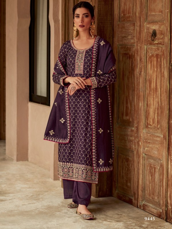 Heritage Silk Fabrics Party Wear Suit In Purple Color With Embroidery Work