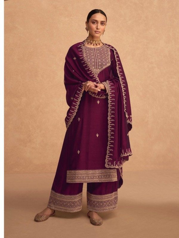 Soft Silk Party Wear Plazzo Wine Color with  Embroidery Work