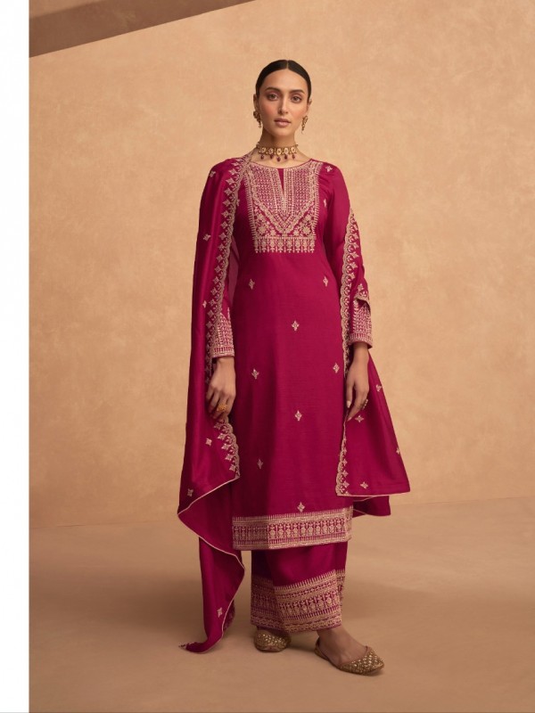 Soft Silk Party Wear Plazzo Pink Color with  Embroidery Work