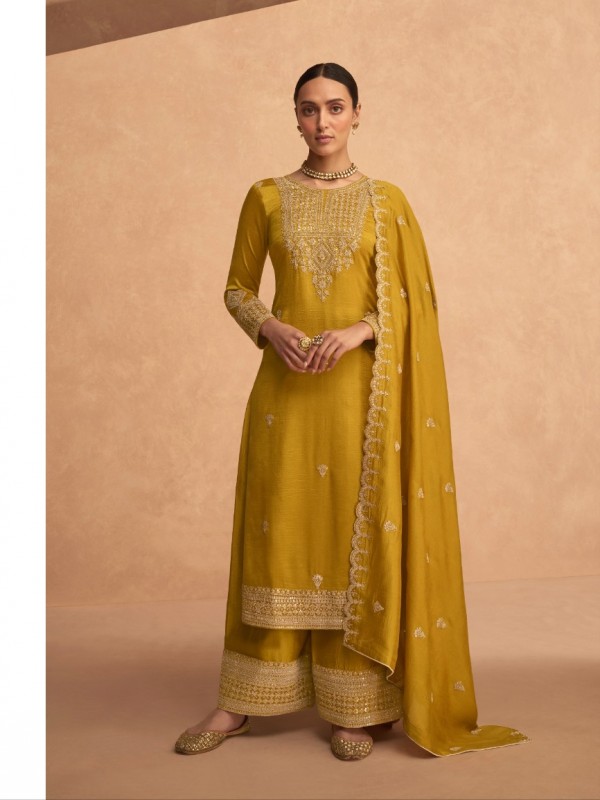 Soft Silk Party Wear Plazzo Yellow Color with  Embroidery Work