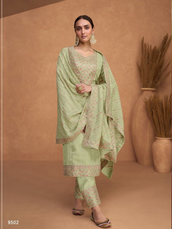 Premium Silk  Party Wear Suit  in Green Color with  Embroidery Work