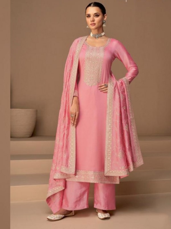 Dola Silk  Party Wear Suit In  Pink With Embroidery Work 