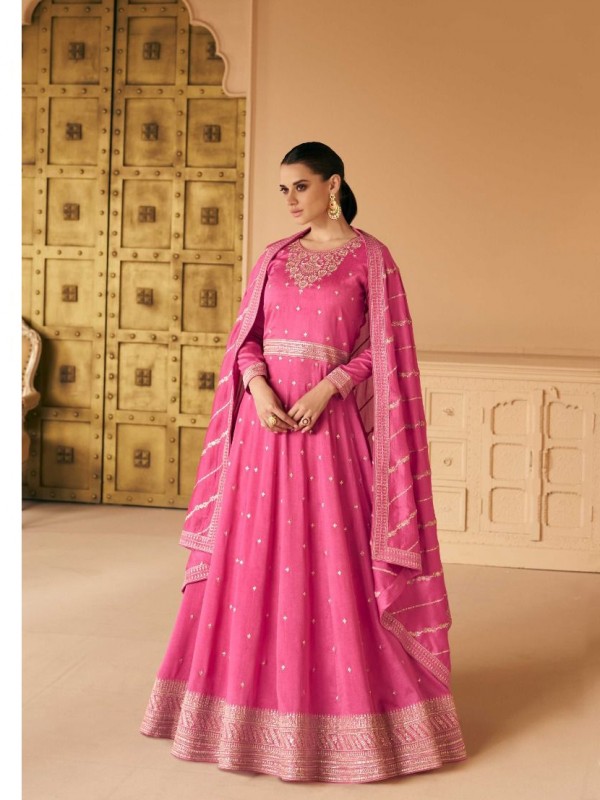 Premium Silk Party Wear Gown Pink Color with  Embroidery Work